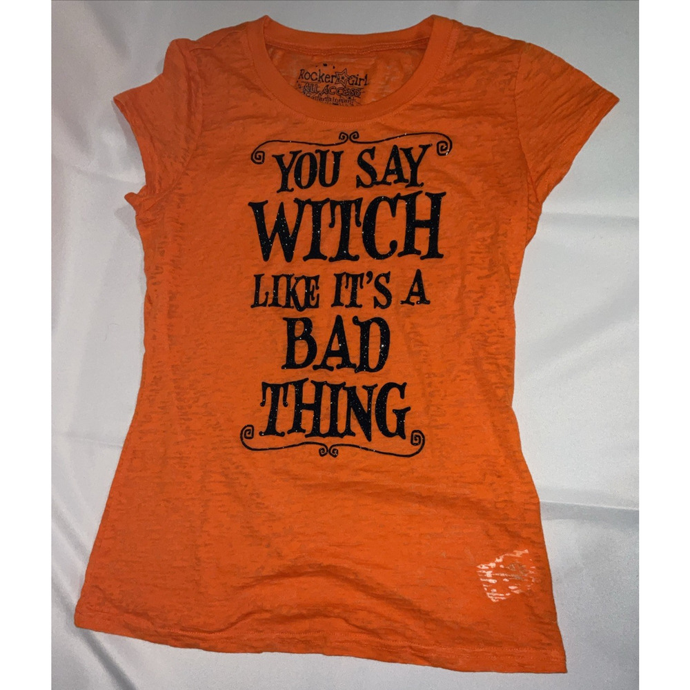 Women's Rocker Girl Witch Orange Short Sleeve T-Shirt Top Size Large (11/13)